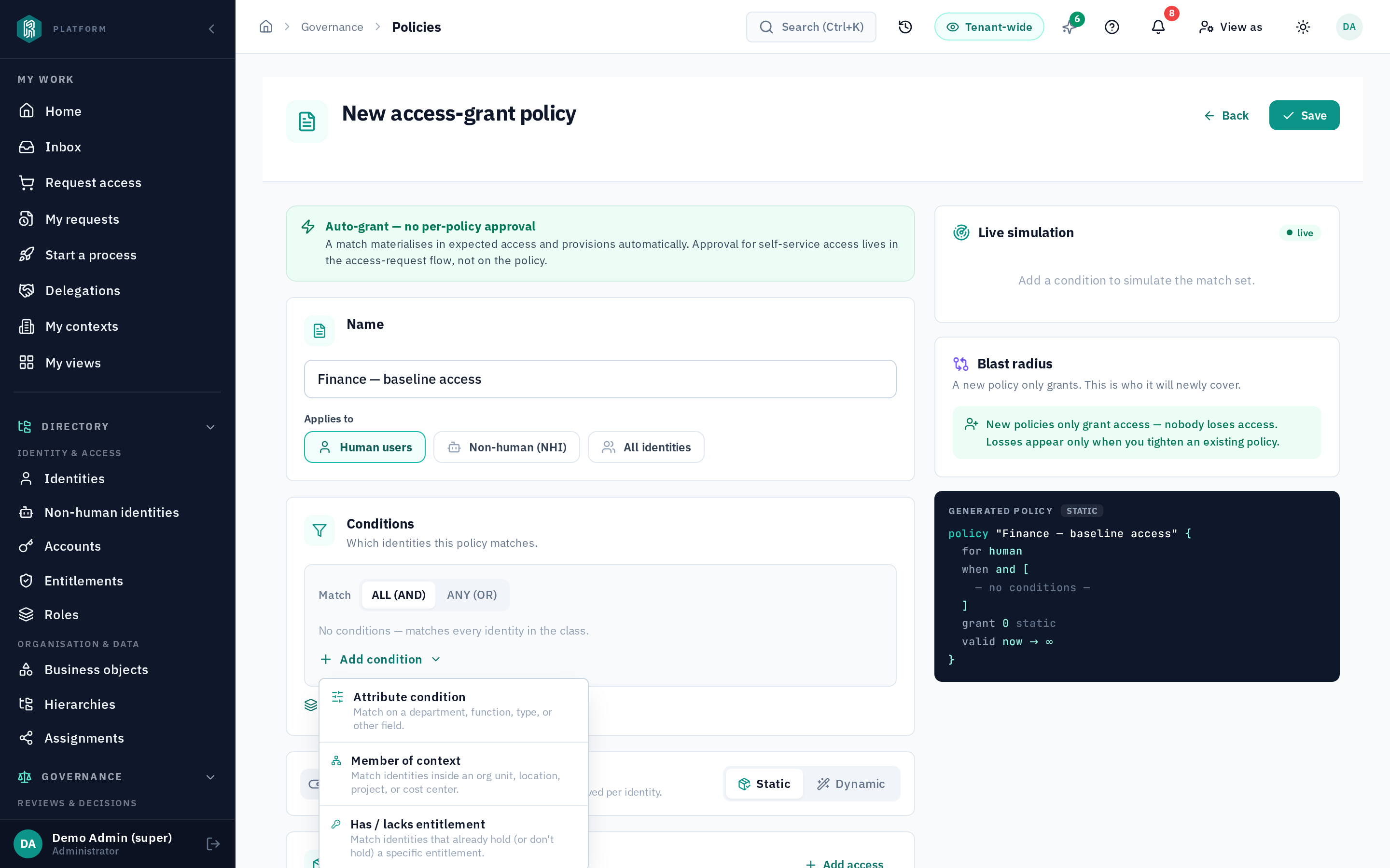 Access policies in the RapidValue product