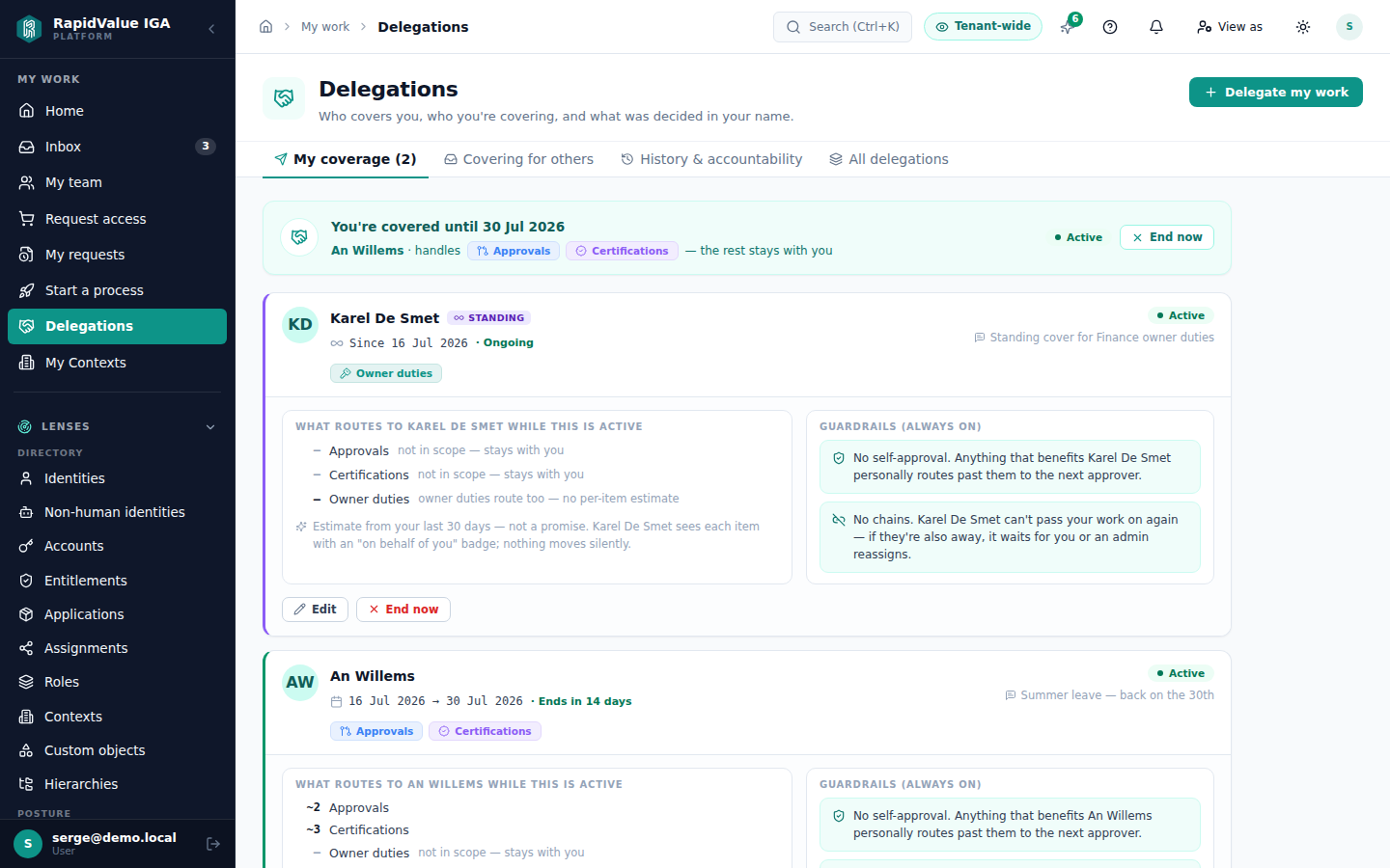 Delegated administration in the RapidValue product