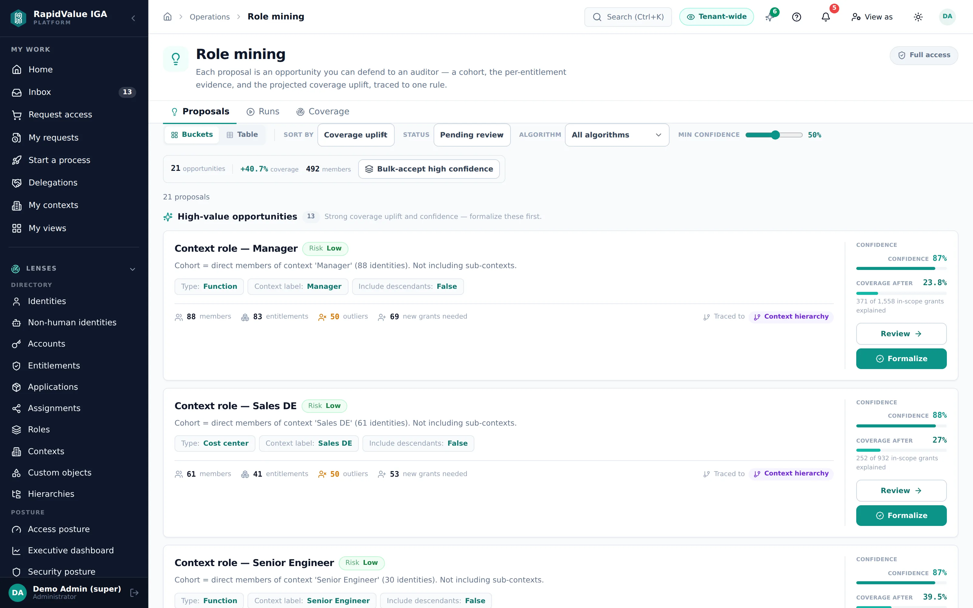 role mining — plain-language proposals