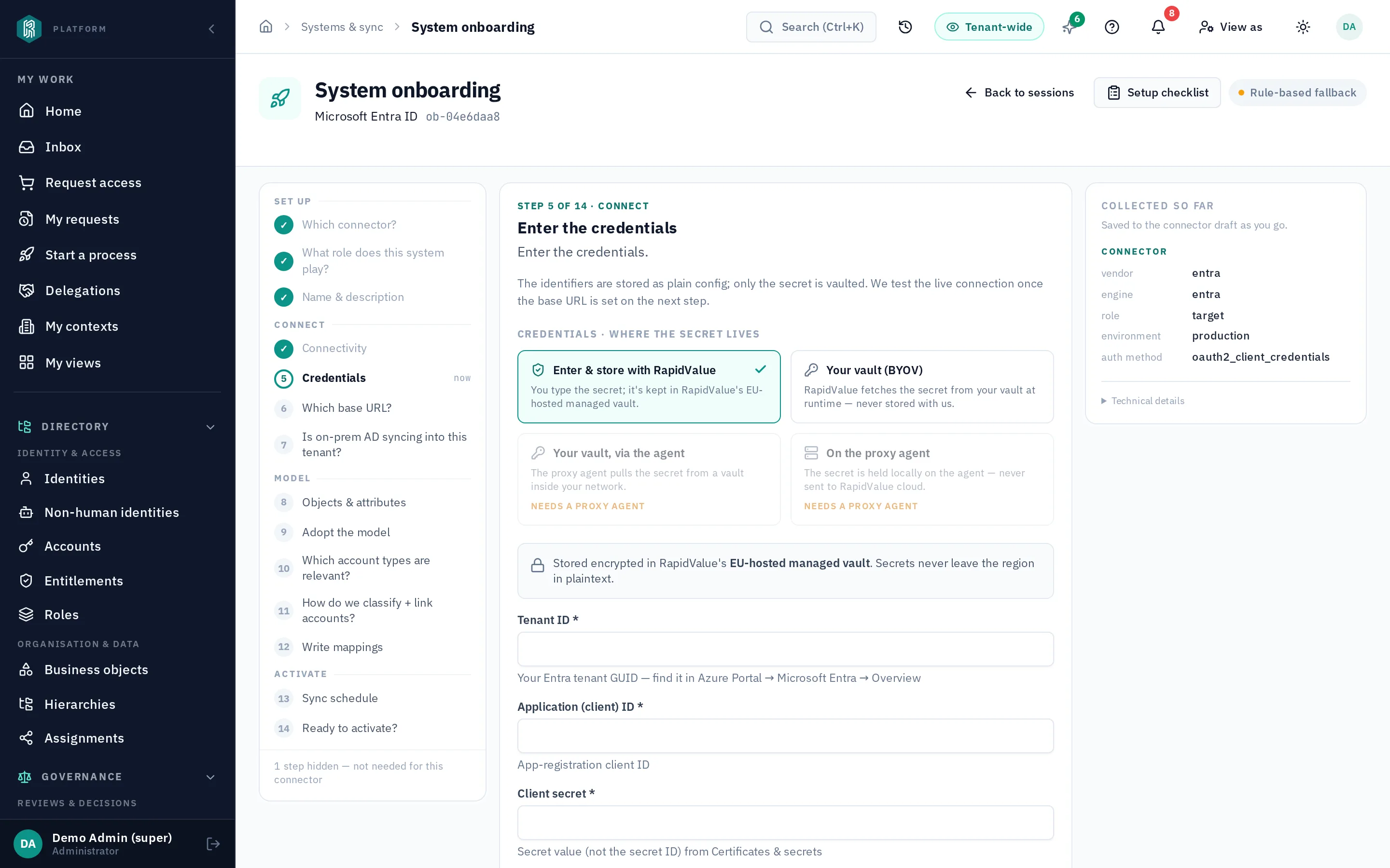 Guided wizard — credentials step
